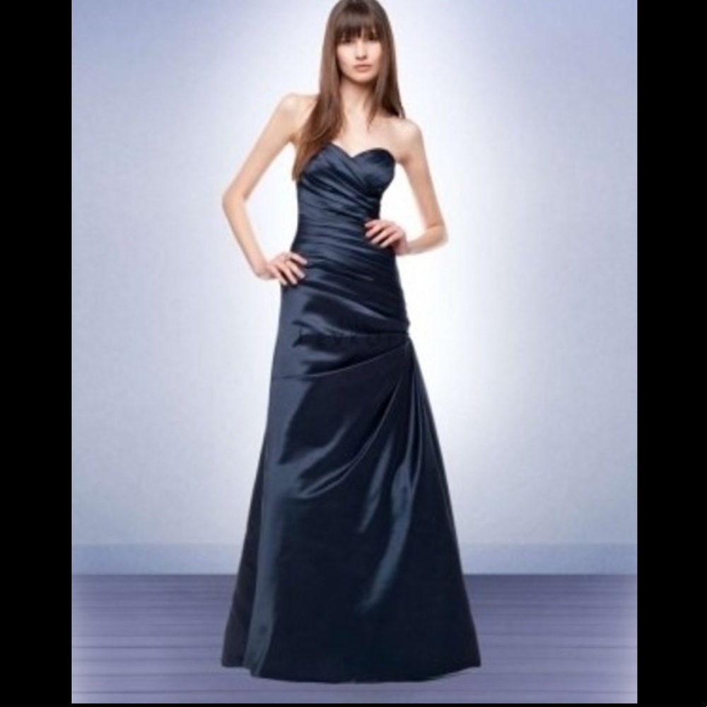 NWT Bill Levkoff Euro Navy Satin Style 124 Formal Bridesmaid Dress SAMPLE, sz 10